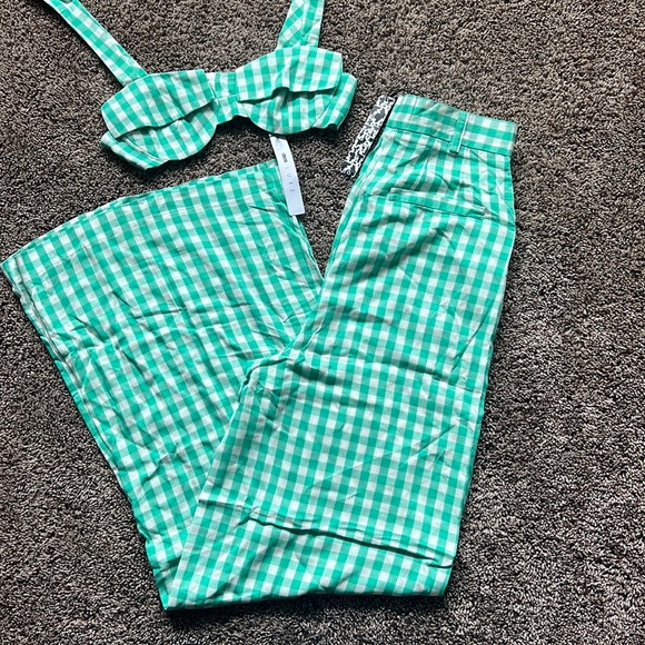ASOS LUXE mint green checkered set bra top and long pants brand new - Picture 3 of 3